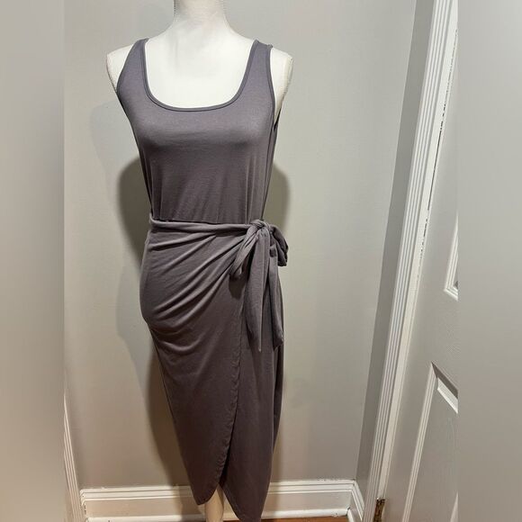 EXLURA Womens Sleeveless Split Front Midi Tank Dress with Belt sz large - Picture 1 of 12